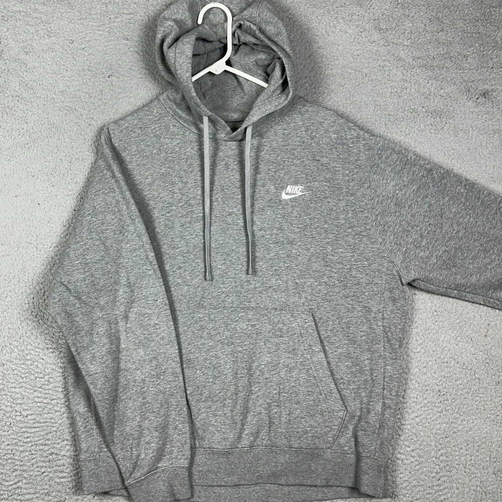 Nike Sportswear Club Hoodie Mens Large Grey Fleece Pullover Sweatshirt Pockets